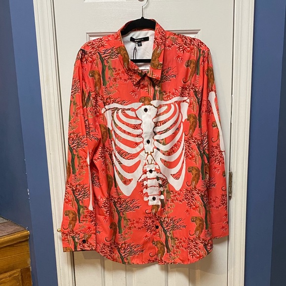 novamen Other - Novamen In The Jungle Bones Long Sleeve Woven Top Button Up Peach  Men Size XXL